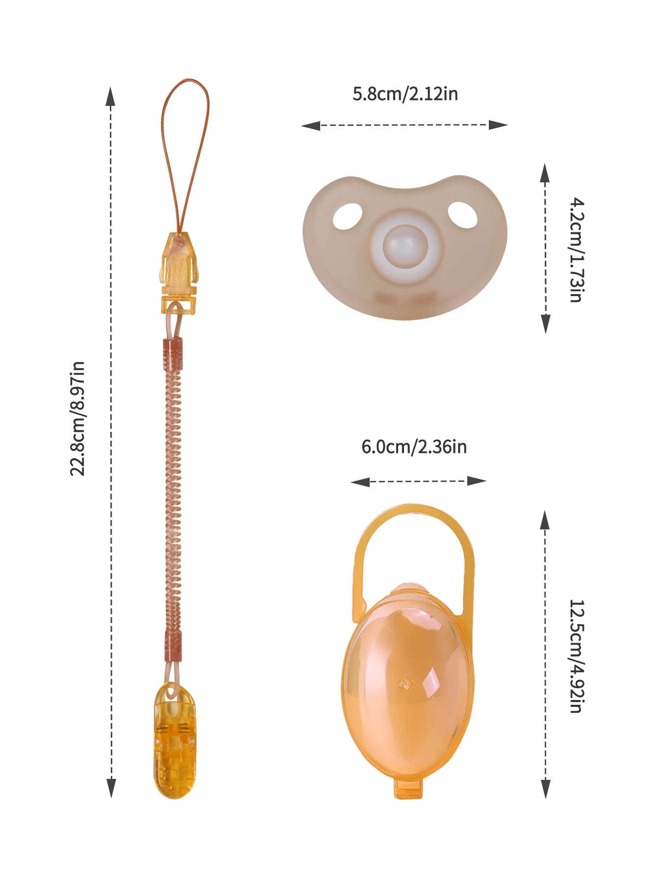 3 Pcs Baby Silicone Pacifier Set One Piece Soft Brown Pacifier With Storage Box Pacifier Anti-Drop Spring Chain 100% BPA Free