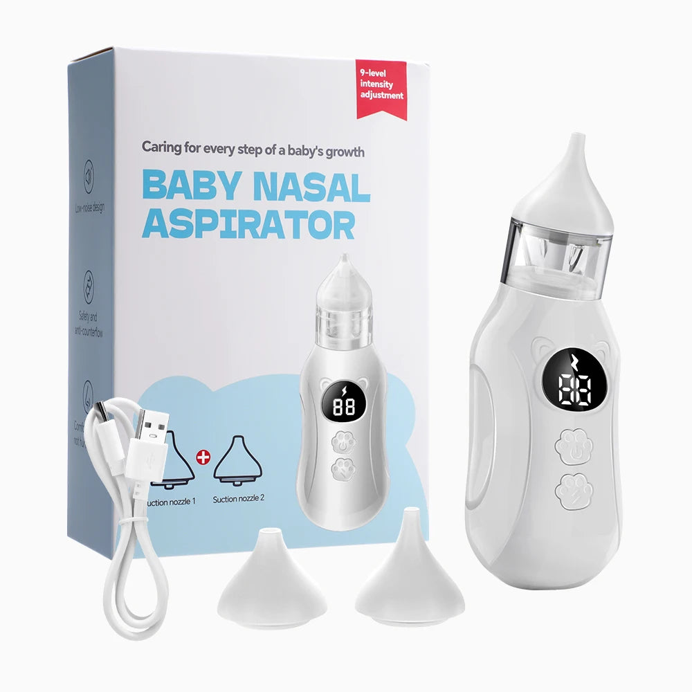 9-Level Suction Baby Electric Nasal Aspirator Food-Grade Dual Nozzle Silicone Tips Anti-Backflow Quiet Operation LCD for Newborn