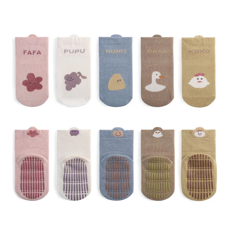 5 Pairs/Lot Autumn Newborn Baby Toddler Anti-slip Socks Children's Cartoon Indoor Playing Floor Non Slip Socks for 0-5Y Babies