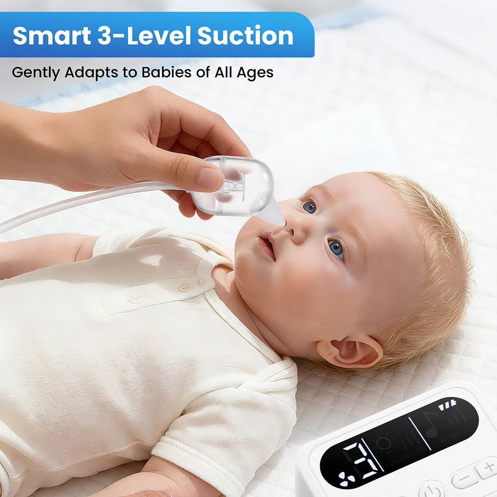 Baby Nasal Aspirator,Built-in Music,3 Soft Silicone Nozzles,Newborns Electric Nose Cleaner,Gentle Nose Booger Sucker for Infants