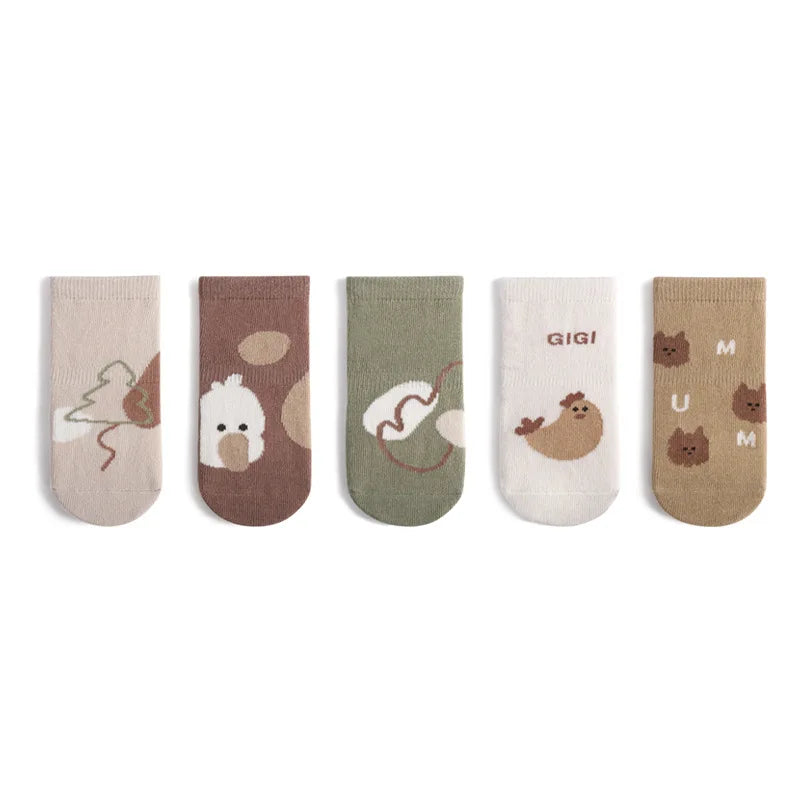5 Pairs/Lot Autumn Newborn Baby Toddler Anti-slip Socks Children's Cartoon Indoor Playing Floor Non Slip Socks for 0-5Y Babies