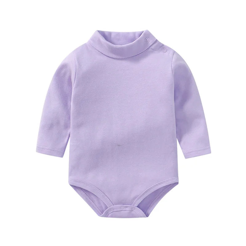 0-3 Yrs Baby Infant Clothing Turtle Neck Cotton Rompers Solid Color Newborn Boys Girls Autumn Winter Long Sleeve Jumpsuit Tops