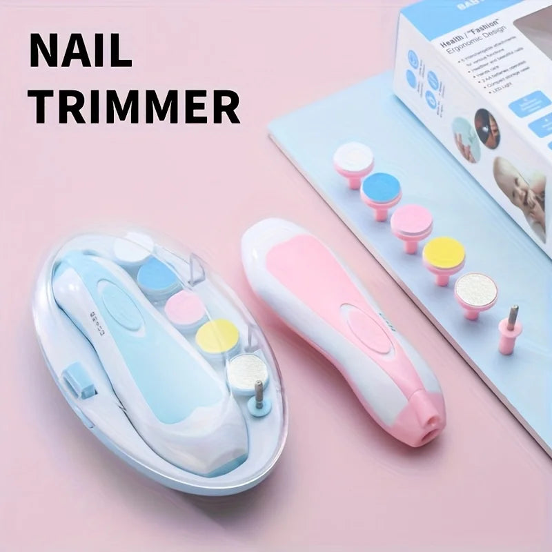 7-in-1 Baby Nail Trimmer with Portable Case, Safe Nail Clipper Set with 5 Extra Grinding Heads, Newborn Nail Polishing Tool Set