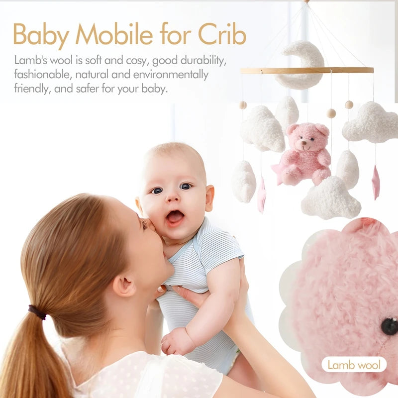 Baby Crib Mobile Rattle Toy 0-12Months Infant Soft Felt mobile Teddy Velvet Bear Bed Bell Hanging Toy Holder Bracket Crib Toy