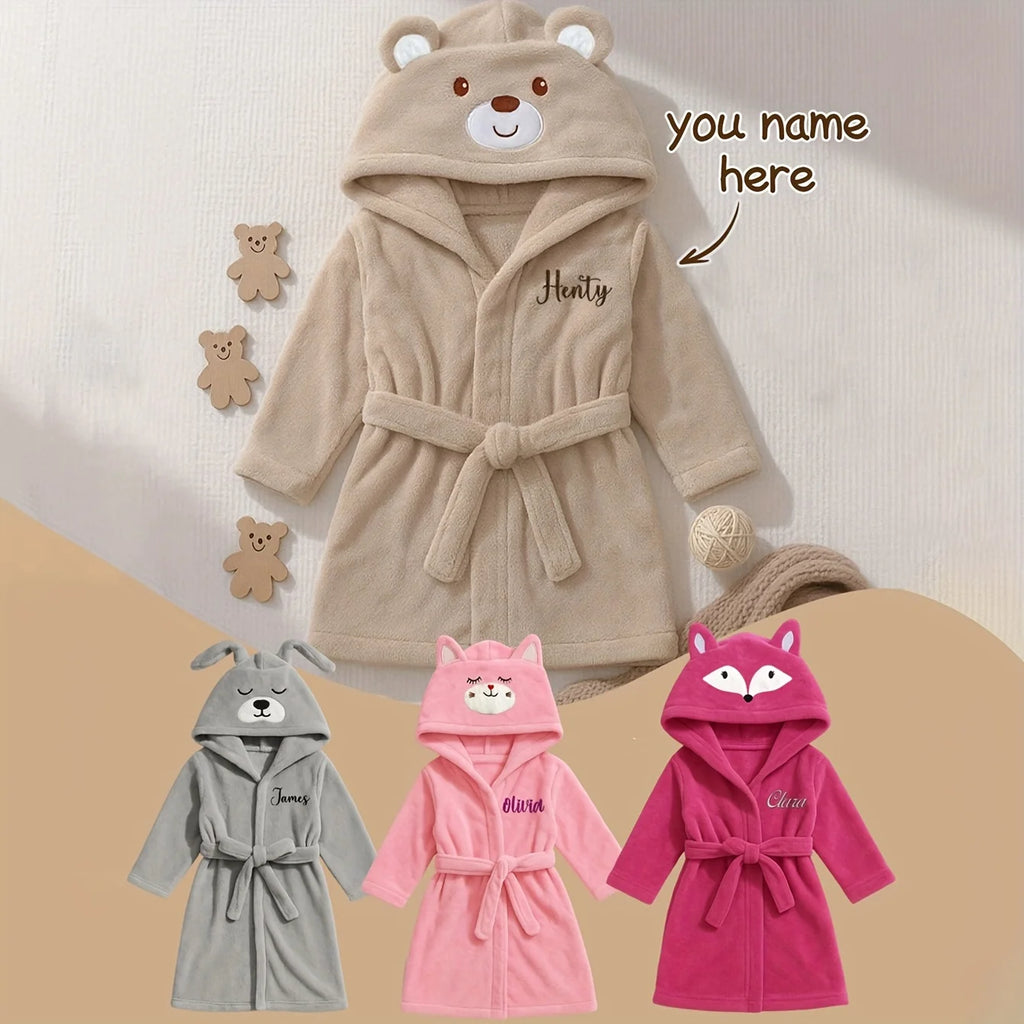 Custom Name Embroidered Bear Hooded Baby Towel | Soft Plush 74-84cm for 12-24M | Christmas Birthday Winter Gift