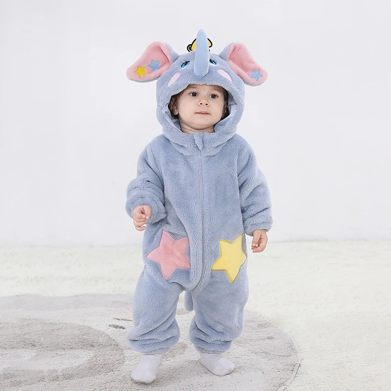 Disney Lovely Elephant Newborn Baby Rompers Toddler Boy Girls Cosplay Animal Cute Warm Cosplay Costume Outfit
