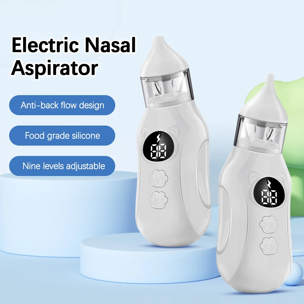9-Level Suction Baby Electric Nasal Aspirator Food-Grade Dual Nozzle Silicone Tips Anti-Backflow Quiet Operation LCD for Newborn