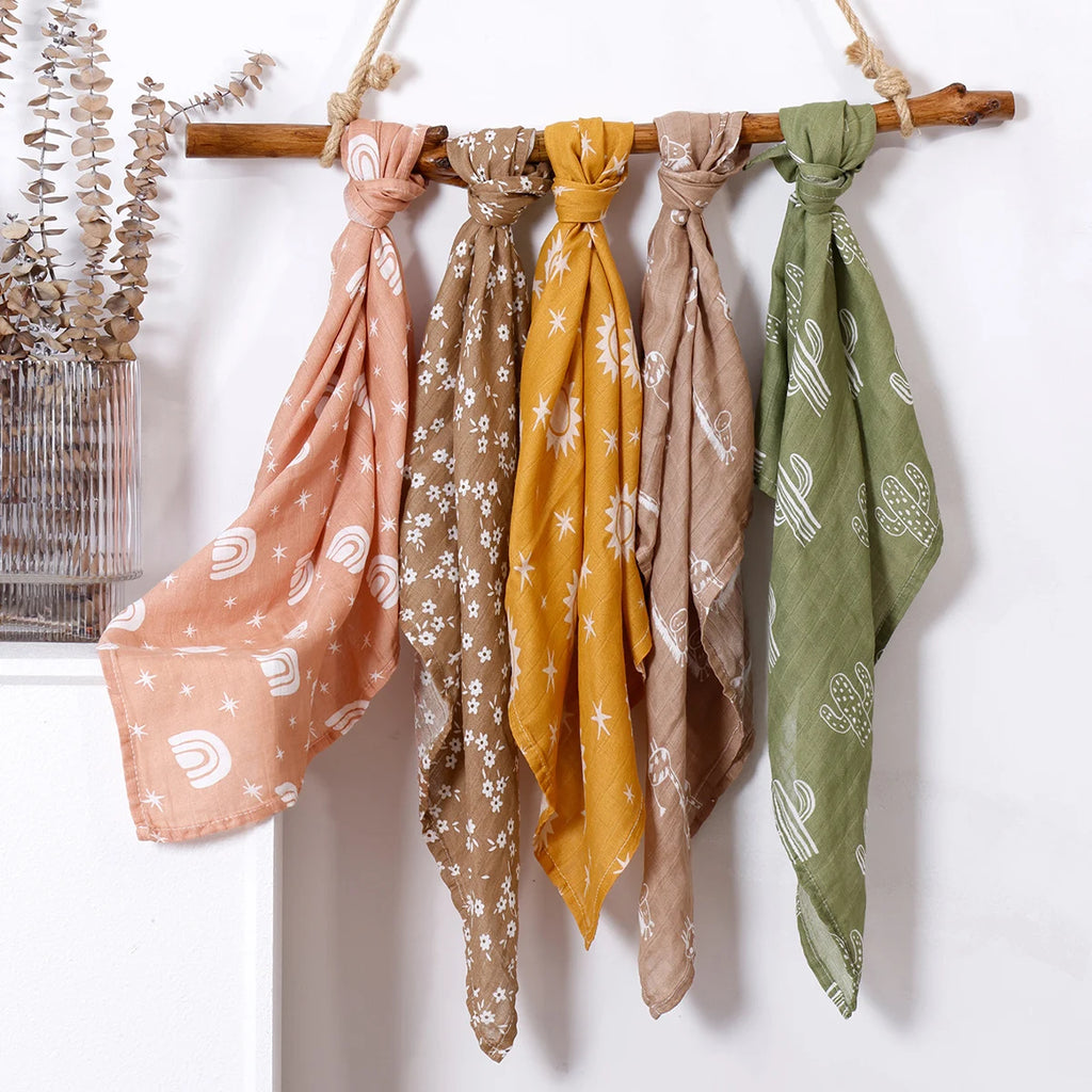 5Pcs/Set Multi-Functional Bamboo Cotton Newborn Muslin Bib  Breathable Baby Burp Cloth Soft WashCloth