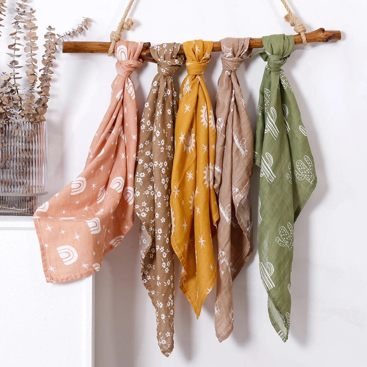 5Pcs/Set Multi-Functional Bamboo Cotton Newborn Muslin Bib  Breathable Baby Burp Cloth Soft WashCloth