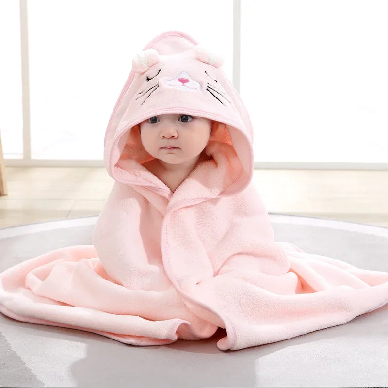 Customized Name Cartoon Animal Baby Bath Towel Soft Newborn Hooded Absorbent Infant Towel with Cap - Baby Shower Gift