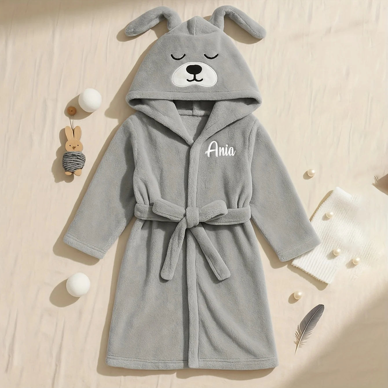 Custom Name Embroidered Bear Hooded Baby Towel | Soft Plush 74-84cm for 12-24M | Christmas Birthday Winter Gift