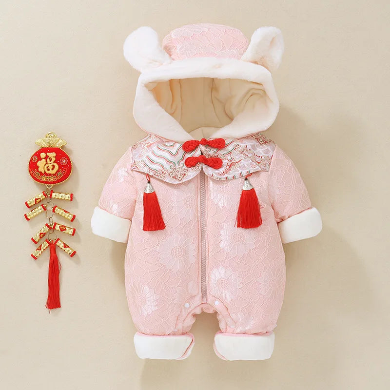Baby Clothes Chinese Style New Year Clothes Thickened Baby Crawling Clothes Bodysuit Baby Clothes Winter Clothes